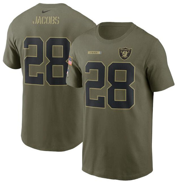 Men's Las Vegas Raiders #28 Josh Jacobs 2021 Olive Salute To Service Legend Performance T-Shirt
